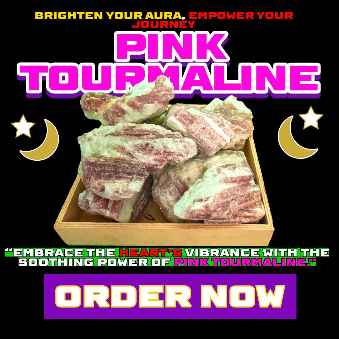 Box of raw Pink Tourmaline crystals at Dallas Psychic & Crystals. Powerful heart chakra stones for love, emotional healing, and inner peace rituals.