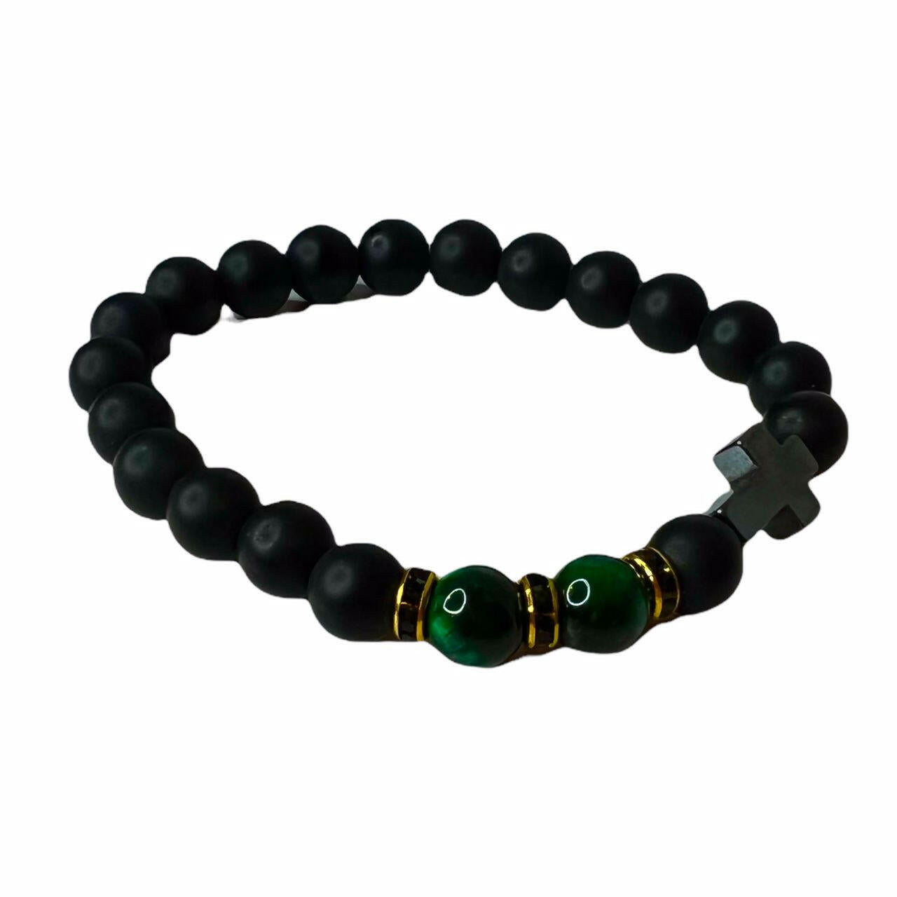 Lava Rock with Malachite and Cross Metaphysical Bracelet.
