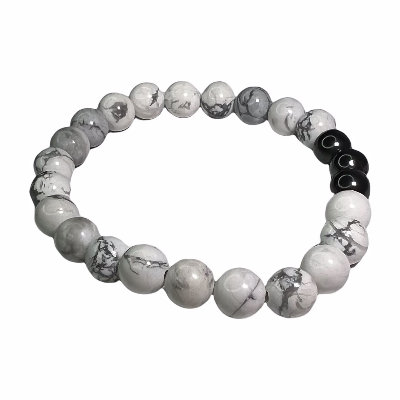 White Howlite with Hematite Metaphysical Bracelet.