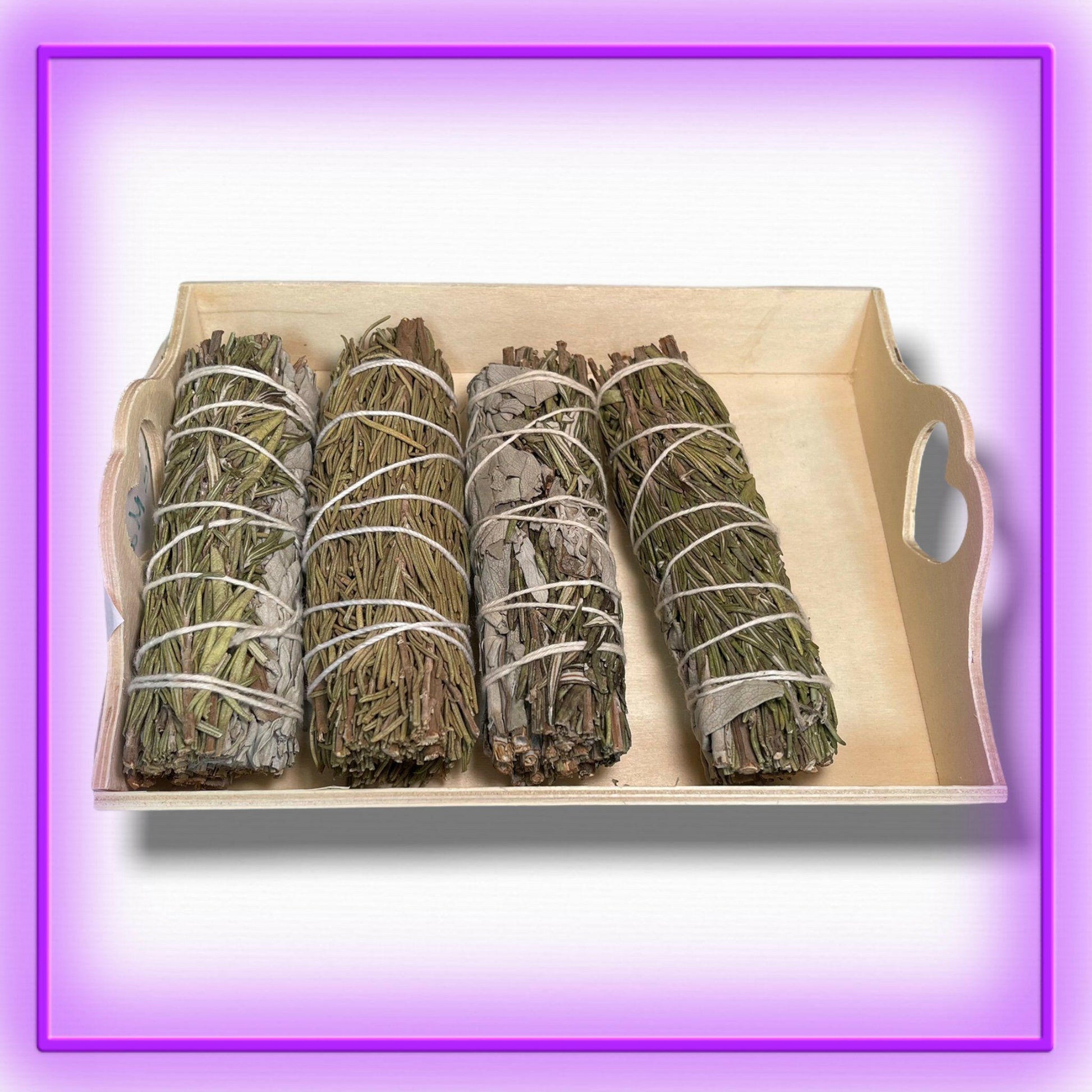 White Sage with Rosemary Smudge Stick – 4-inch handmade sage bundle with rosemary for energy cleansing, mental clarity, and spiritual healing from Dallas Psychic & Crystals.