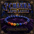 Seven chakra stretch bracelet with deep blue lapis lazuli beads and the seven chakra stones.