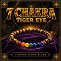 Seven chakra stretch bracelet with golden brown tiger's eye beads and the seven chakra stones.