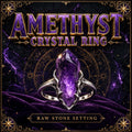 Ring set with a raw purple amethyst crystal in a metal band.