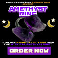 Amethyst crystal ring with raw twin stones on a silver adjustable band – spiritual clarity, third eye activation, and energetic protection jewelry from Dallas Psychic & Crystals.