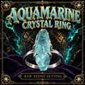 Ring set with a pale blue-green aquamarine stone in a metal band.