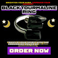 Black Tourmaline crystal ring with raw twin stones and silver adjustable band – spiritual protection, grounding, and aura shielding jewelry from Dallas Psychic & Crystals.