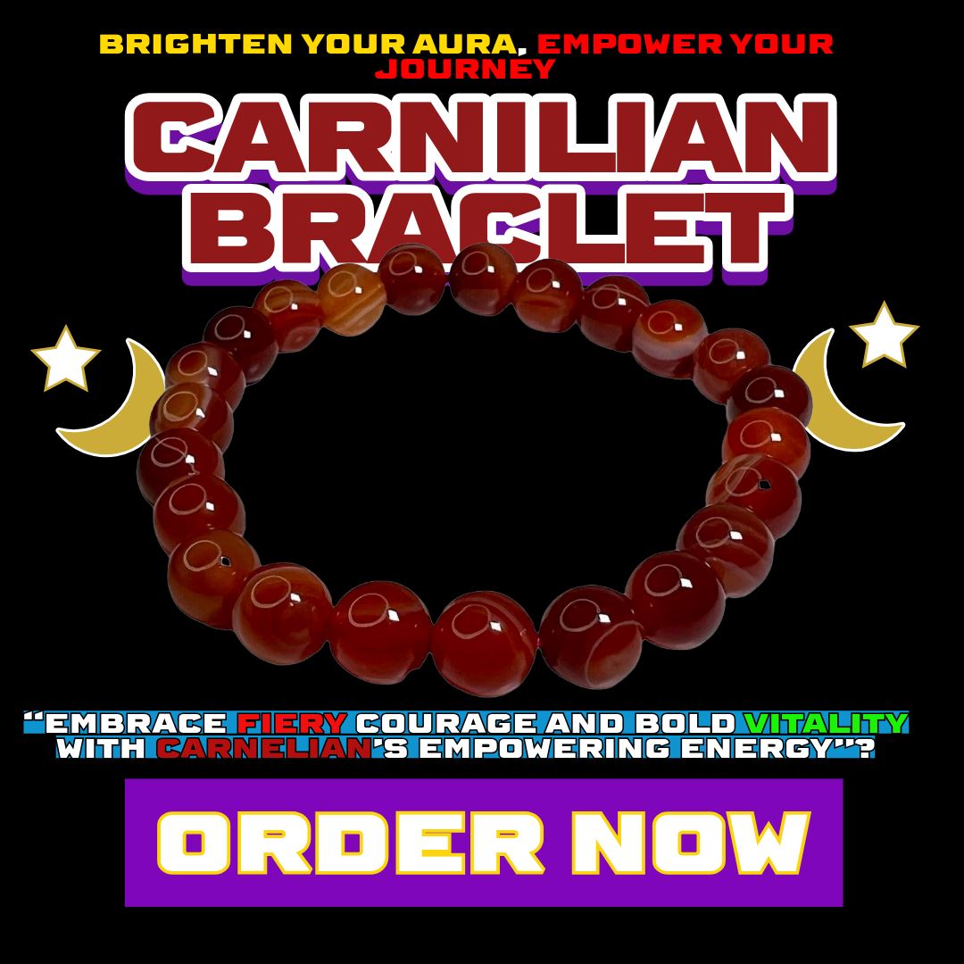 Carnelian crystal bracelet with polished beads on stretch band – used for confidence, courage, chakra healing, and creative energy, available from Dallas Psychic & Crystals.