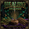 Healing incense stick alight with rising smoke, shown with a bundle of unlit sticks.