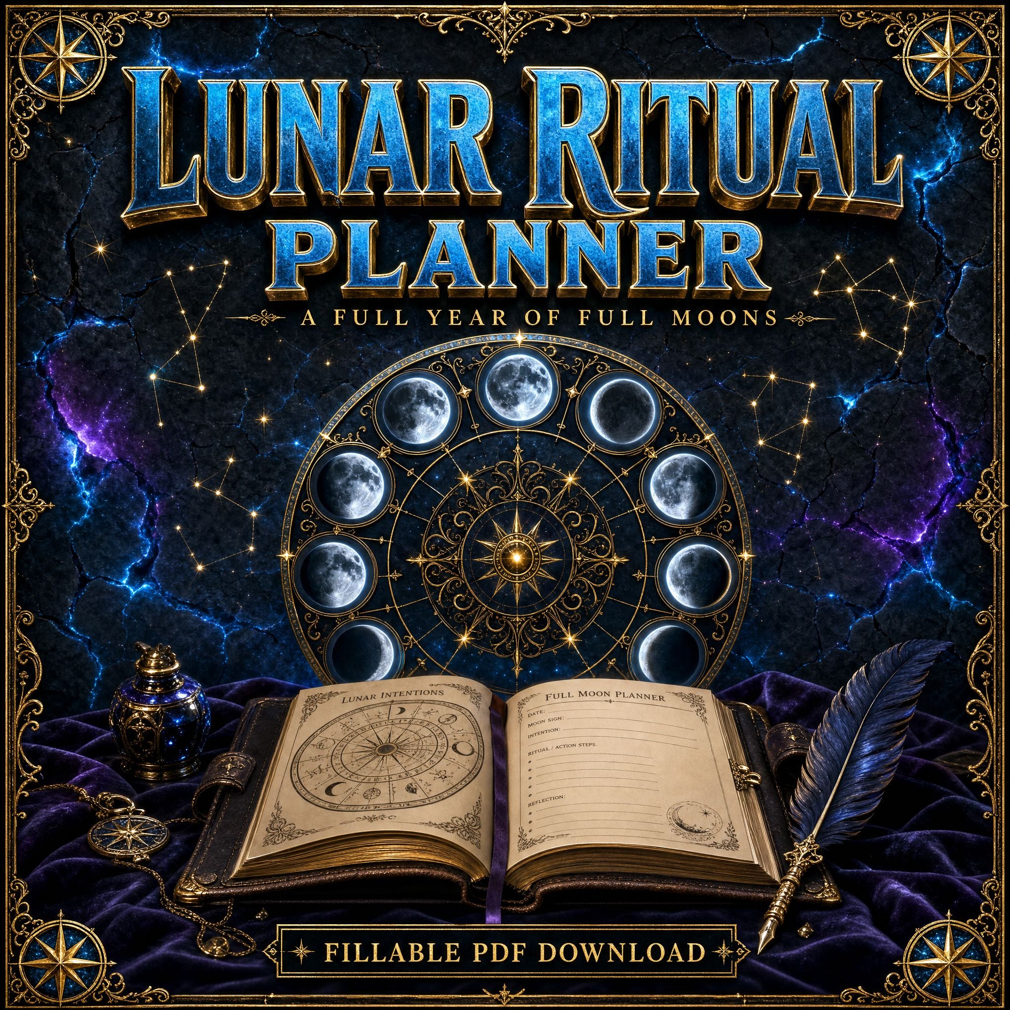 Lunar Ritual Planner (Digital Download, Fillable) Instant Download DALLAS PSYCHIC AND CRYSTALS