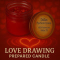 Red Love Drawing Prepared Candle in mason jar from Dallas Psychic & Crystals, infused with rose petals and love-charged crystals, used to attract romantic energy, self-love, and passion.CRYSTALS