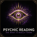 Psychic Reading emblem: a gold third eye with radiating rays, framed in gold on deep black, captioned see what is really there.