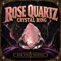 Ring set with a soft pink rose quartz stone in a metal band.