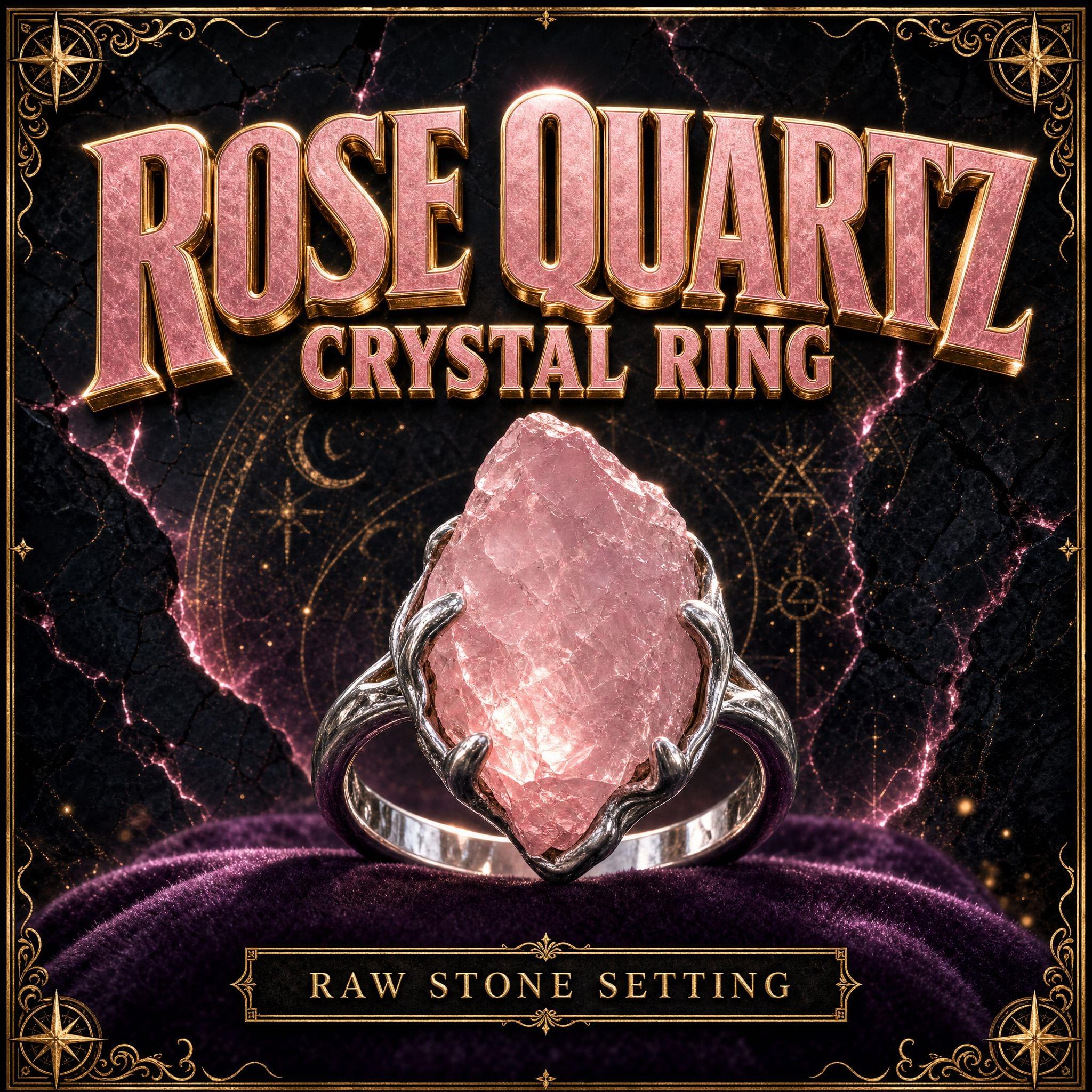Ring set with a soft pink rose quartz stone in a metal band.