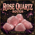 Chunks of rough rose quartz in soft milky pink with the frosted, uneven surface of uncut stone.