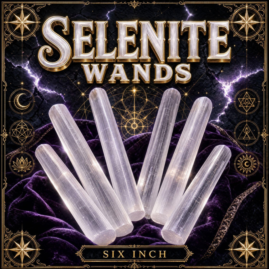 Fan of polished selenite wands, translucent milky white satin spar rods with fine silky lengthwise striations.