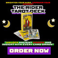 Classic Rider-Waite Tarot Deck featuring “The Magician” card upright and other cards spread beneath, with mystical crescent moons and glowing “Order Now” button against a black background. DALLAS PSYCHIC AND CRYSTALS