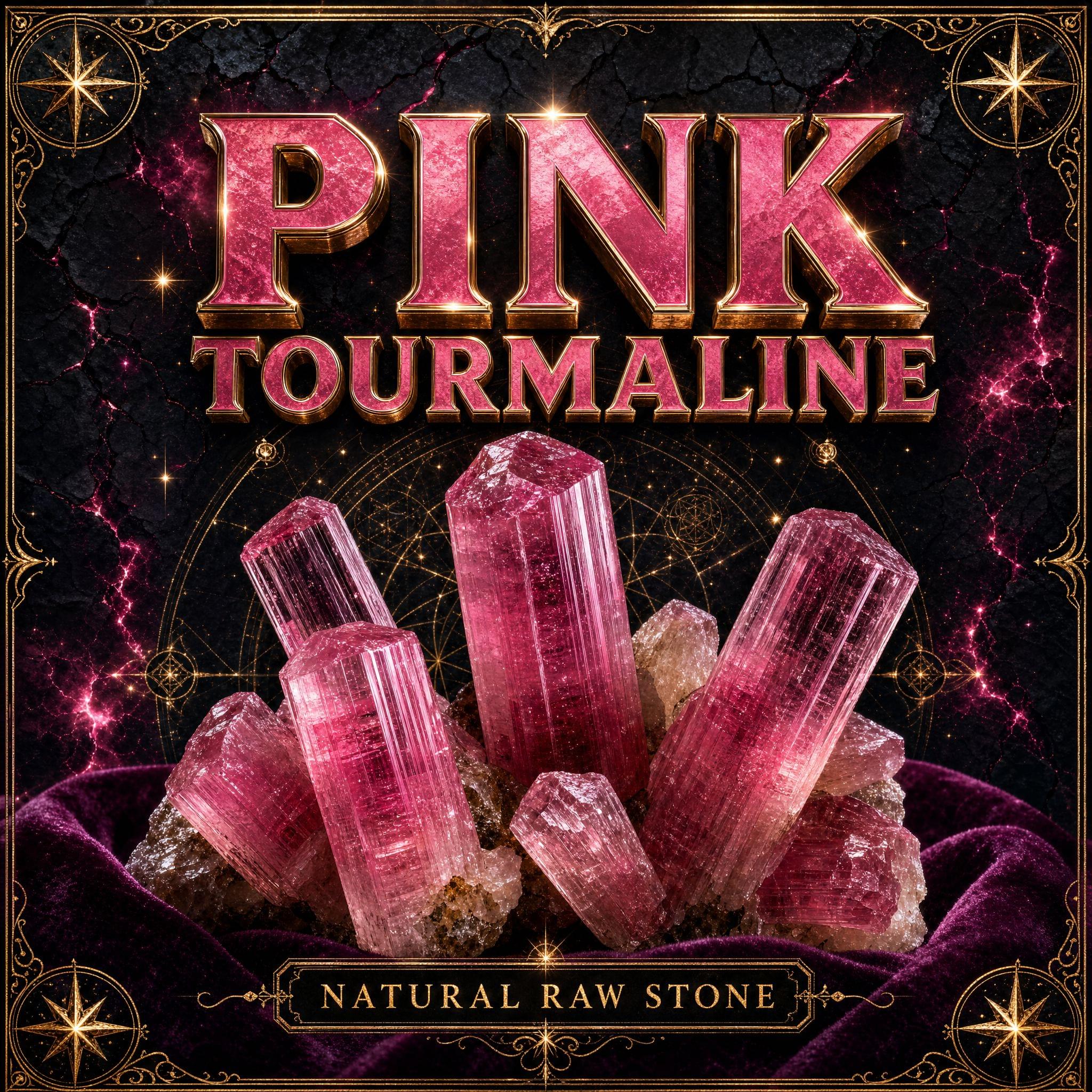 Raw pink tourmaline crystals, glassy rose pink columns with fine vertical striations along their length.