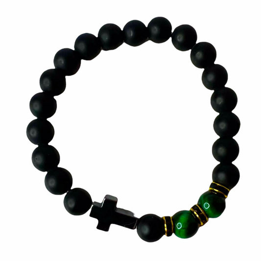 Lava Rock with Malachite and Cross Metaphysical Bracelet.