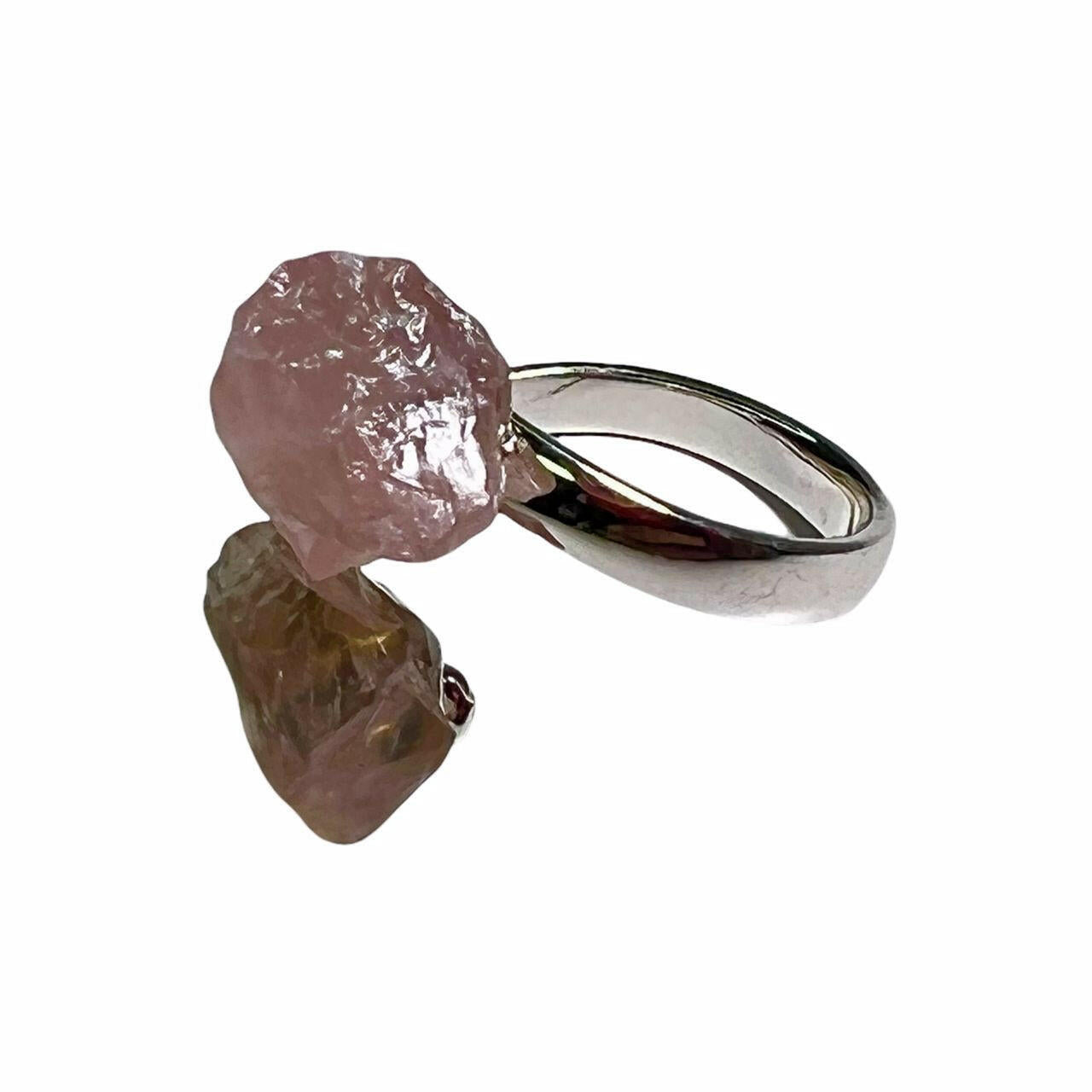 Rose quartz crystal on sale ring