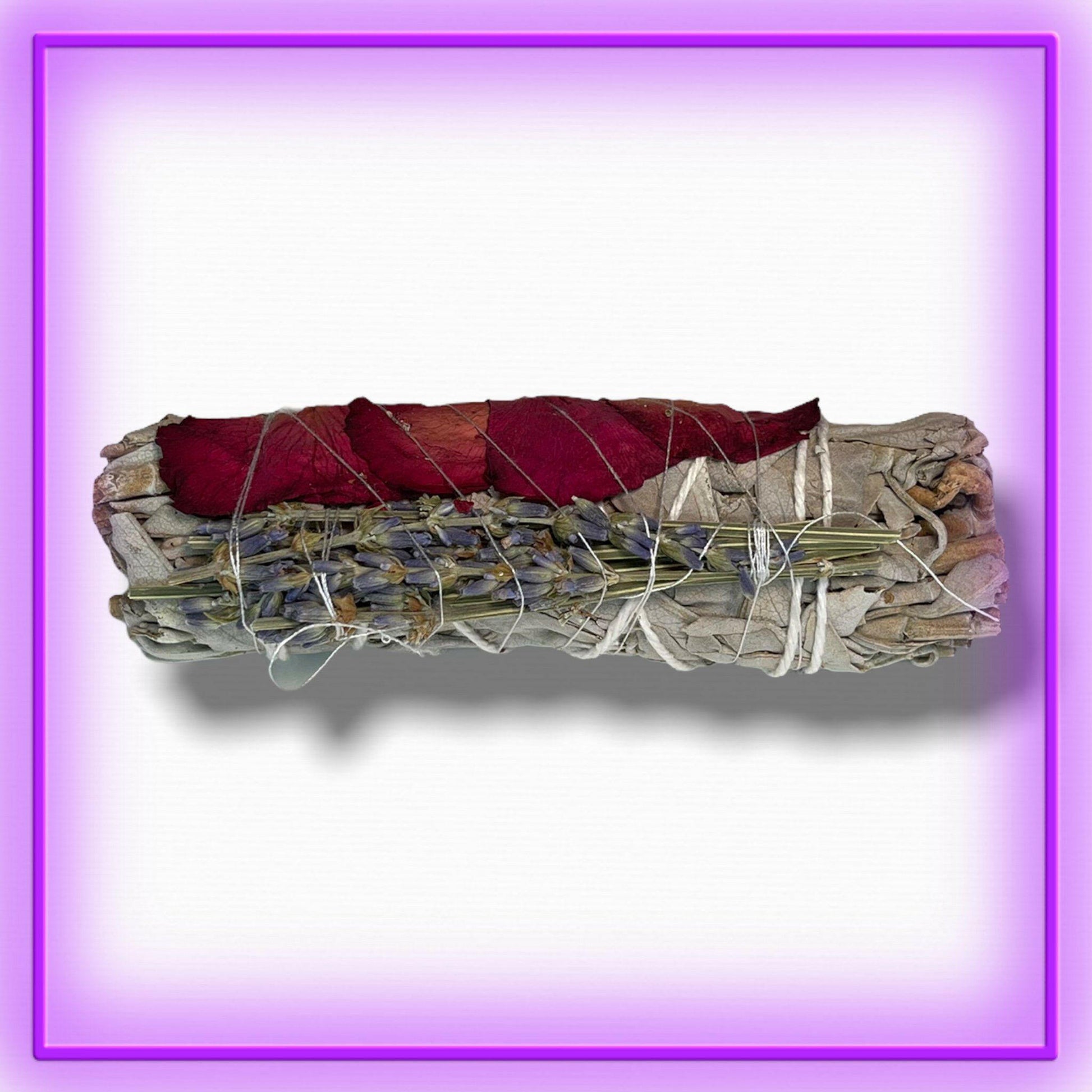 White Sage with Rose Petals and Lavender Flowers Smudge Stick - 4".